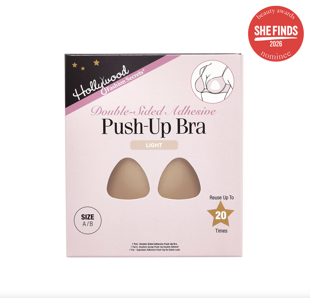 Box of Hollywood Secret Double-Sided Adhesive Push-Up Bra with product images and text on a white background.