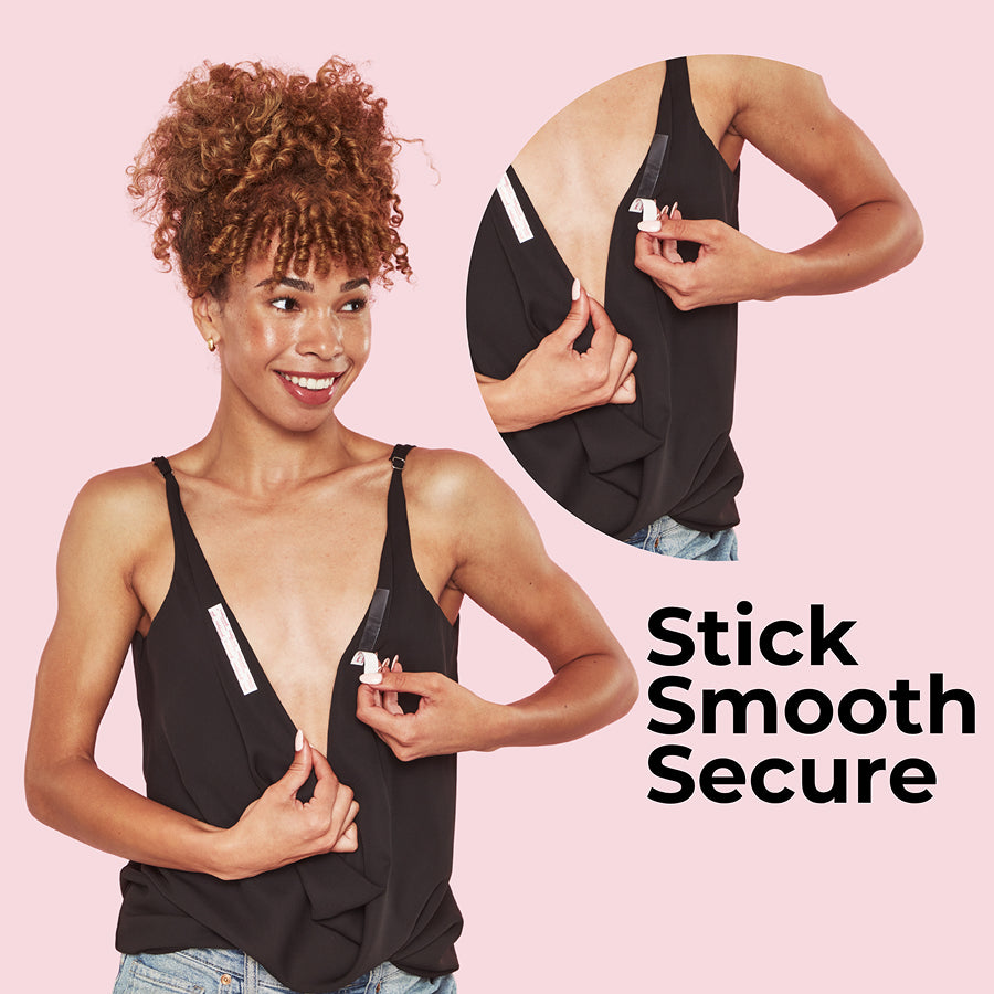 Fashion tape in use on a woman with a blouse