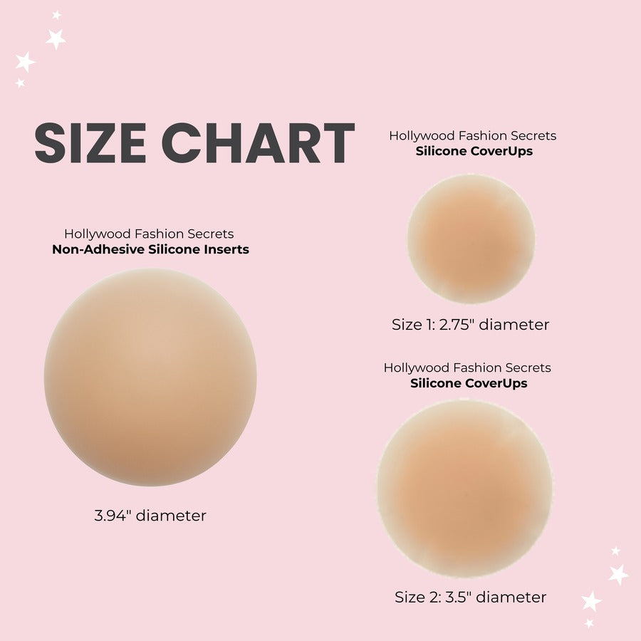 A size chart graphic for Hollywood Fashion Secrets Silicone CoverUps