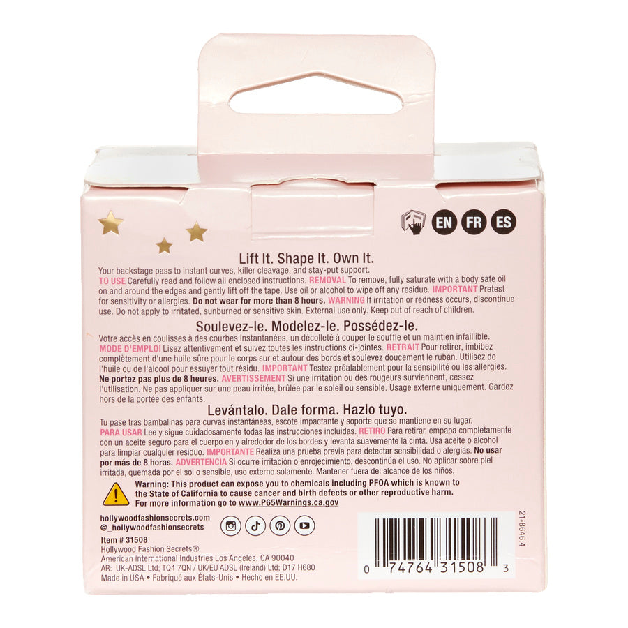 Hollywood Fashion Secrets Breast Lift Tape Roll in dark shade, back packaging.