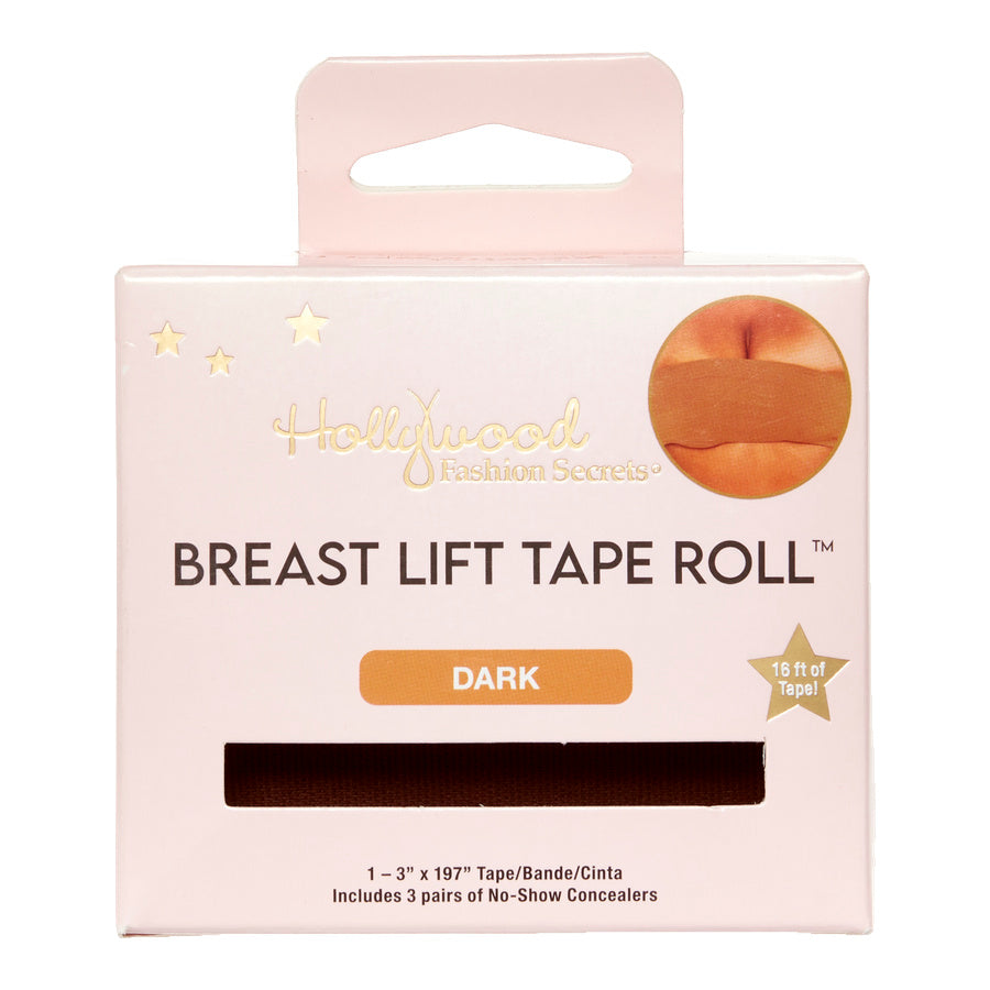 Hollywood Fashion Secrets Breast Lift Tape Roll in dark shade, front packaging.