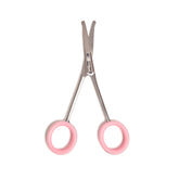 Scissors with pink handles on a white background