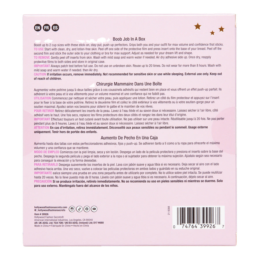 Adhesive push up bra packagingfrom the back