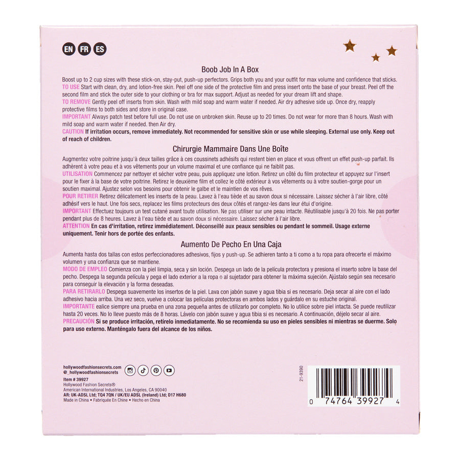 Adhesive Push Up Bra packaging from the back on a white background