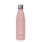 Pink insulated bottle with silver cap on a white background