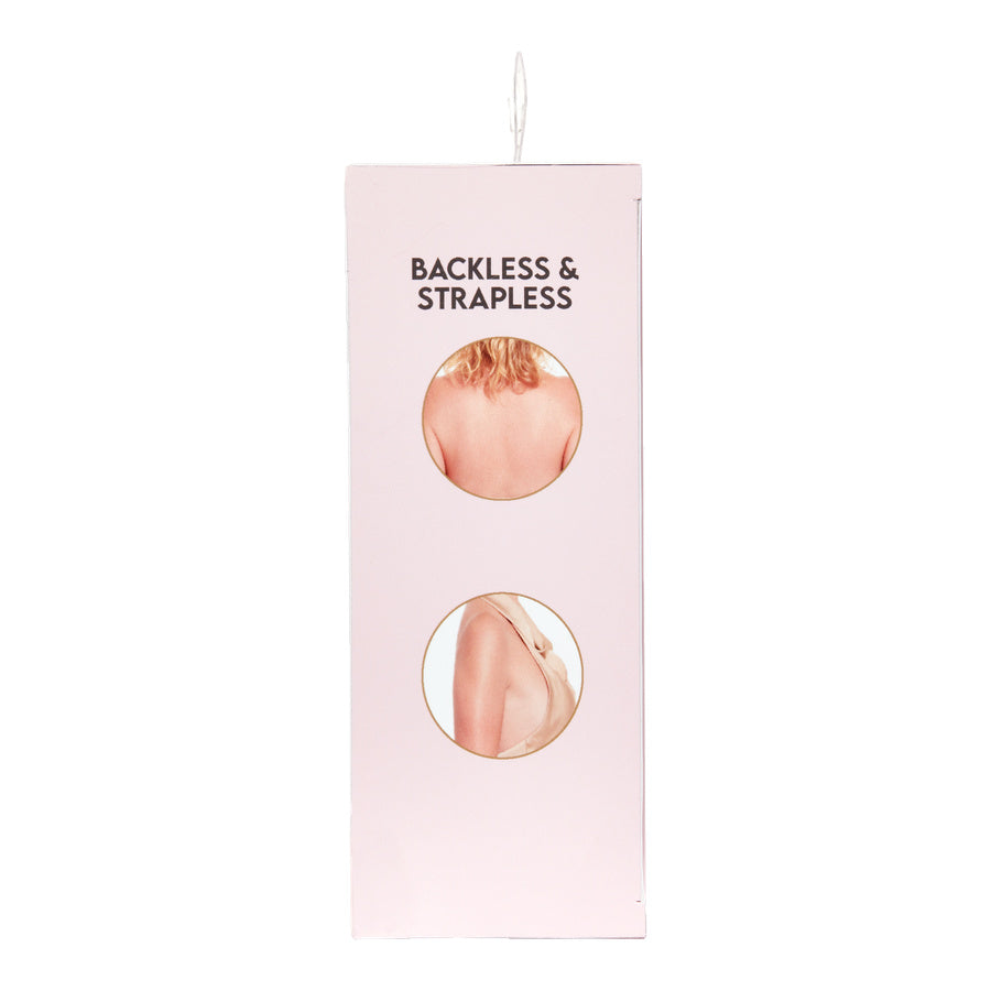 Side view of Hollywood Fashion Secrets backless and strapless adhesive bra packaging.