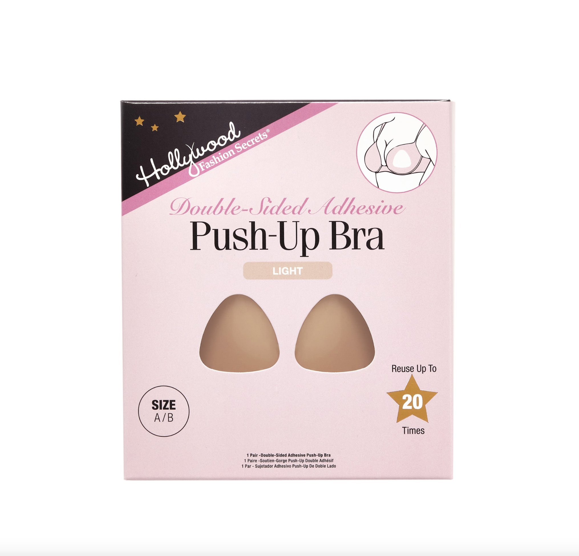Box of Hollywood Secret Double-Sided Adhesive Push-Up Bra on a white background