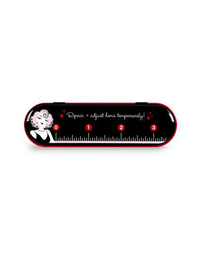 Hollywood Fashion Secrets Hem Tape case with a built-in ruler, ideal for precise and temporary clothing adjustments.