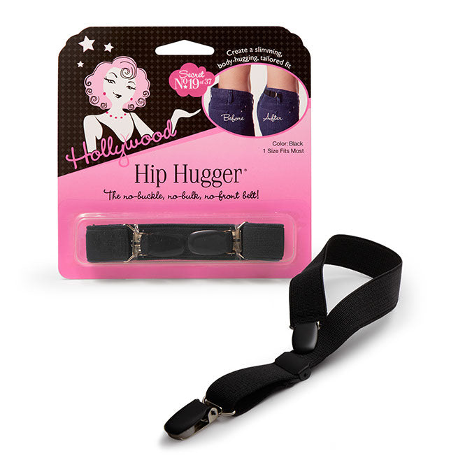 A black Hollywood Hip Hugger buckle-free elastic belt cinches the back of jeans to create a slimming, tailored fit without front bulk.
