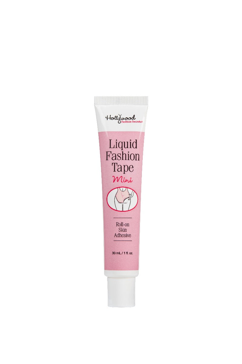A 30 ml tube of Hollywood Fashion Secrets Liquid Fashion Tape Mini provides a roll-on skin adhesive for securing clothing to skin.