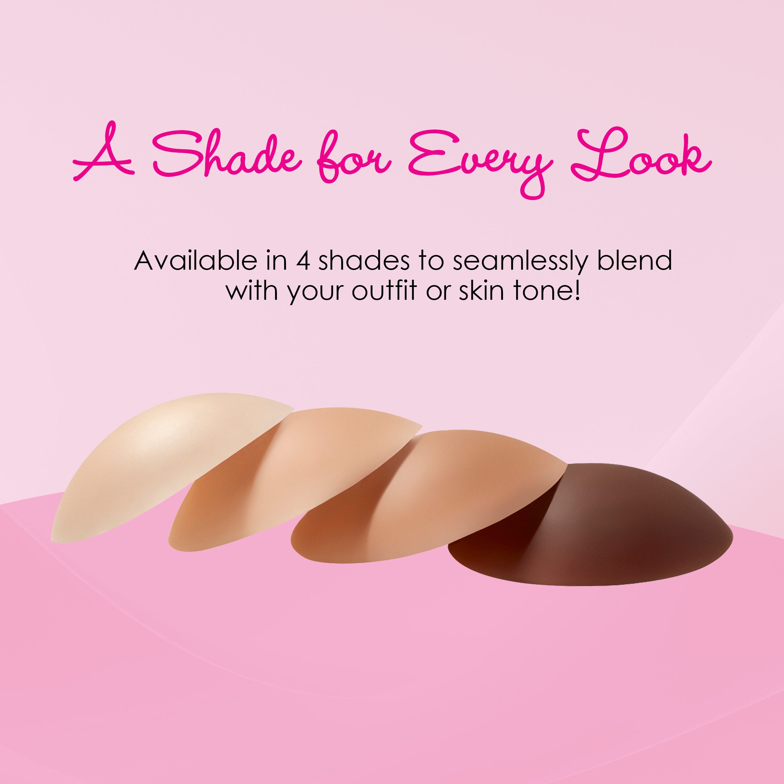 A display of four shades of Hollywood Fashion Secrets Non-Adhesive Silicone Inserts, blending seamlessly with different skin tones.