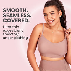 A woman wearing non-adhesive silicone insert