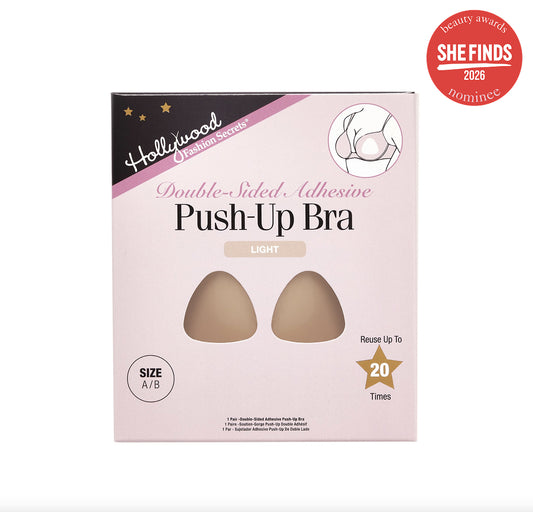 Box of Hollywood Secret Double-Sided Adhesive Push-Up Bra with product images and text on a white background.