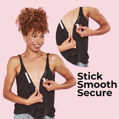 Fashion tape in use on a woman with a blouse