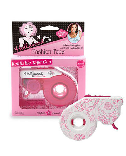 Hollywood Fashion Secrets Refillable Tape Gun in packaging with floral design.