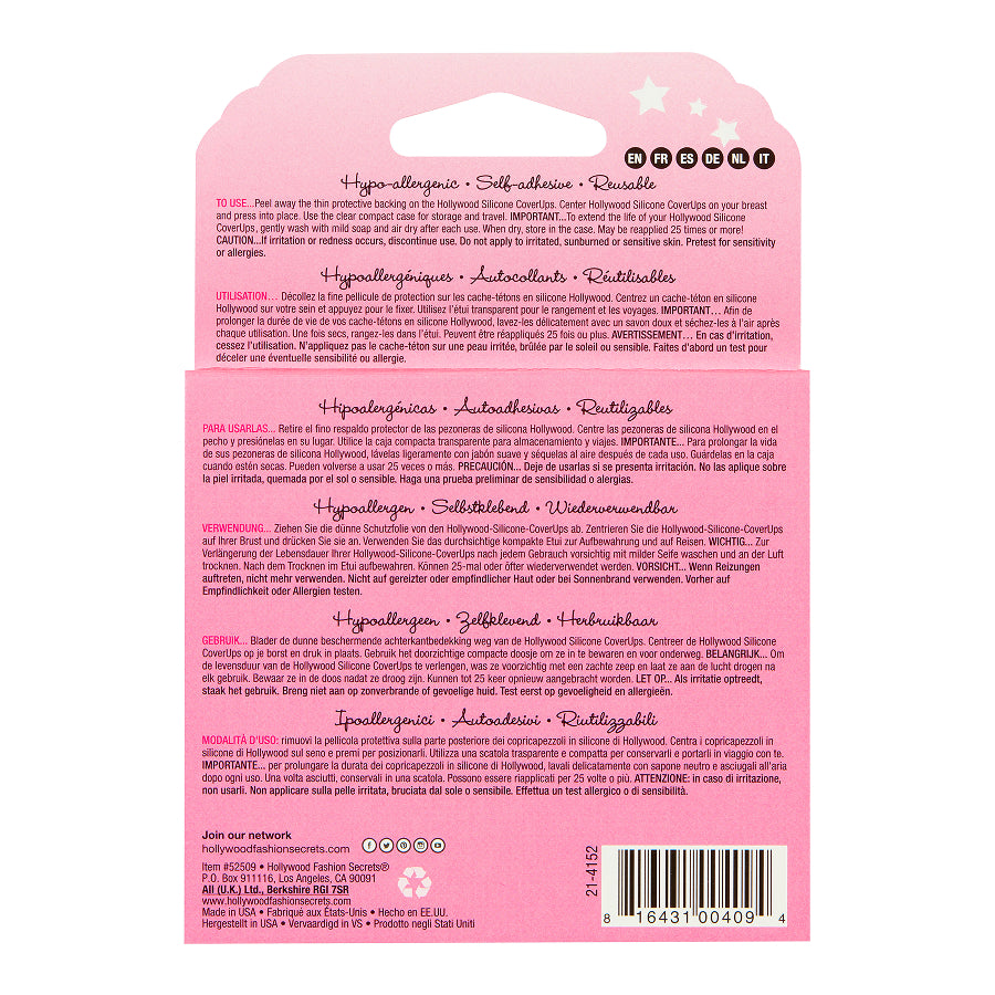 The back of a Hollywood Fashion Secrets Silicone CoverUps packaging