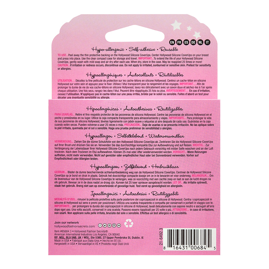 The back of a Hollywood Fashion Secrets Silicone CoverUps packaging