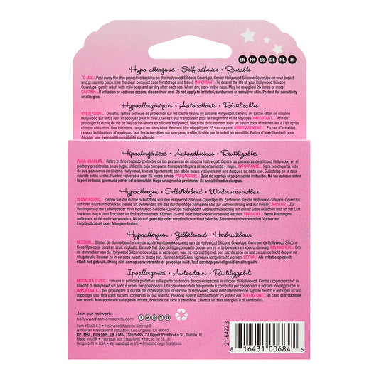The back of a Hollywood Fashion Secrets Silicone CoverUps packaging