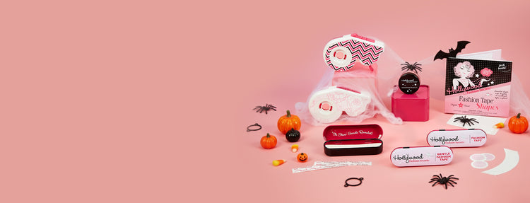Fashion tapes displayed on a Halloween stylized pink background