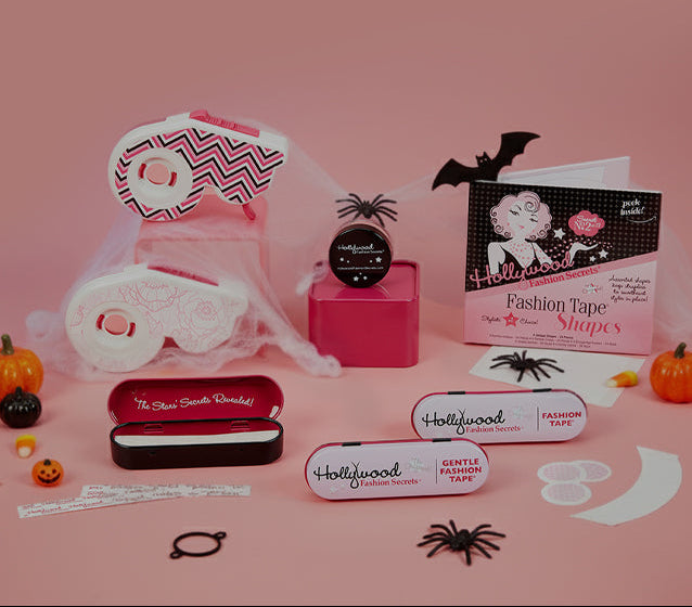 Fashion tapes displayed on a Halloween stylized pink background