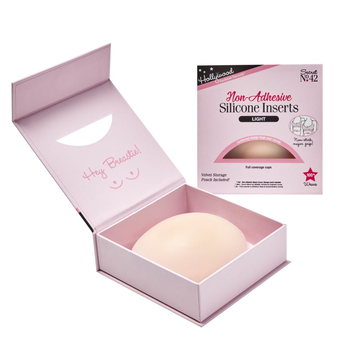 Hollywood Fashion Secrets Non-Adhesive Silicone Inserts in Light shade with stylish packaging for full coverage and natural shape.