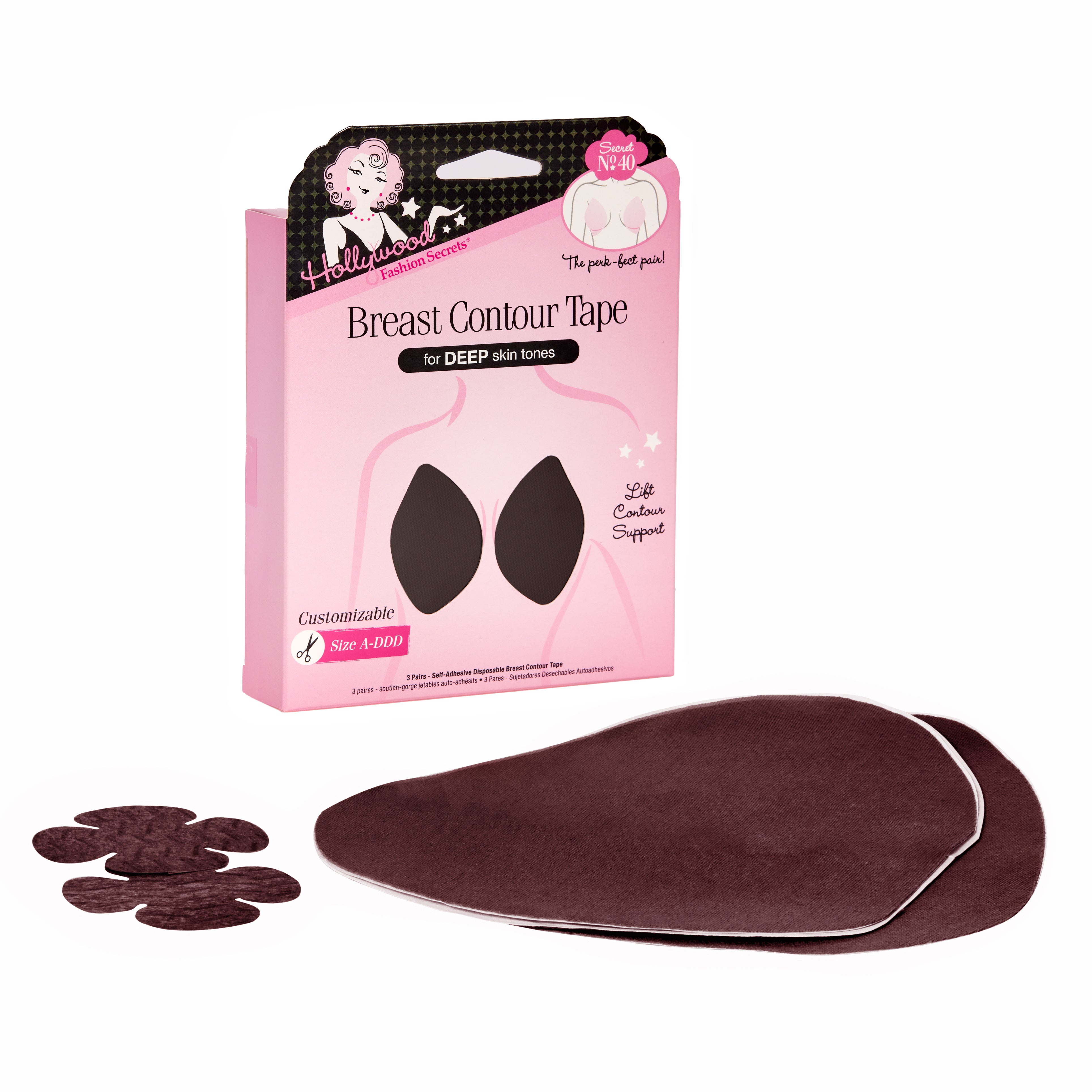 Breast contour tape with packaging and adhesive patches on a white background