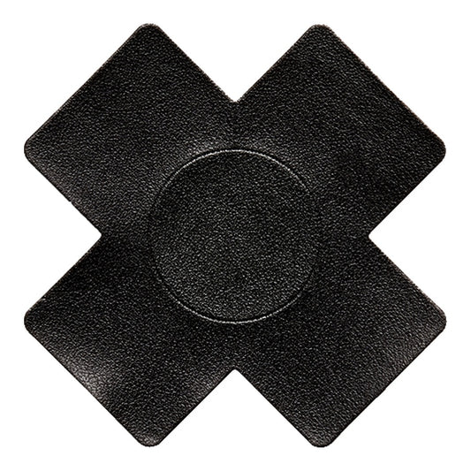 Black leather patch with a central circular cutout on a white background