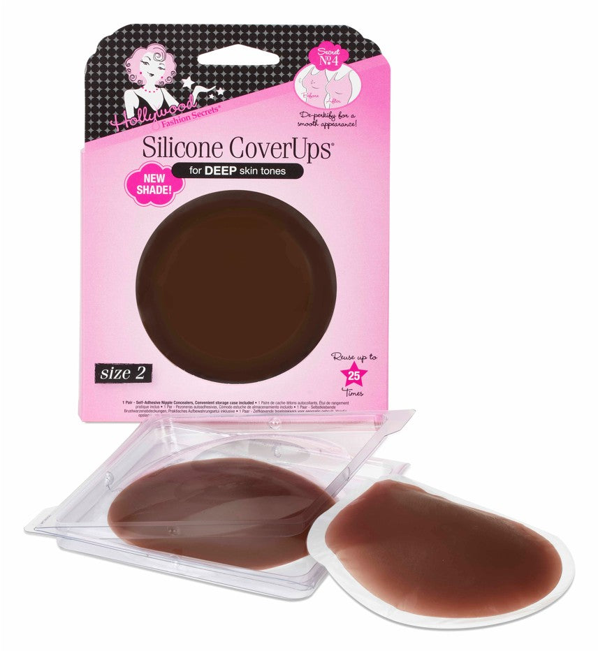 Silicone cover-ups Shade Deep in packaging with pink label on a white background