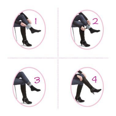 A four-step guide demonstrates using adjustable boot straps to neatly tuck jeans into tall black boots.