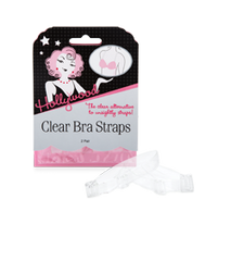 Hollywood Fashion Secrets Clear Bra Straps in packaging with two pairs of transparent straps displayed in front.