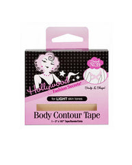 Wide front view of the wall-hook ready retail packaging of body contour tape