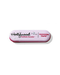 Close-up of Hollywood Fashion Secrets Fashion Tape case, a stylish and travel-friendly adhesive tape for clothing fixes.