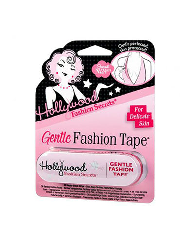 Close-up of Hollywood Gentle Fashion Tape packaging for delicate skin protection.