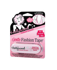 Close-up of Hollywood Gentle Fashion Tape packaging for delicate skin protection.