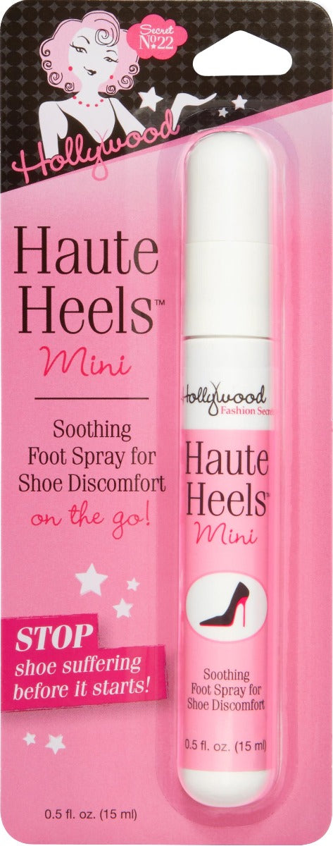 Closeup preview of Hollywood Fashion Secrets No.22 Mini-Haute heel spray in a wall-hook ready box