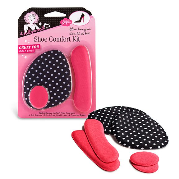 Shoe comfort kit with heel grips, ball-of-foot cushions, and gel inserts for all-day support and pain relief.