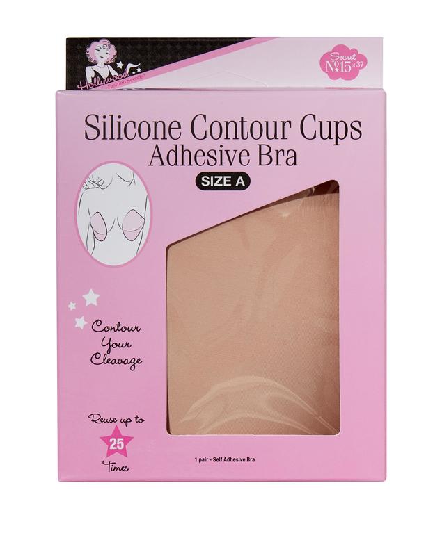 Front view of Silicone Contour Cups Adhesive Bra in Size A retail pack with printed text