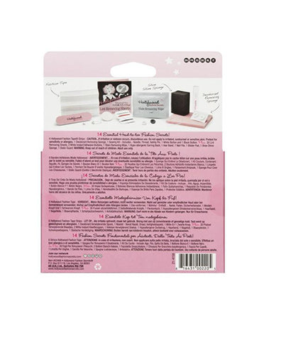 Back of Hollywood Fashion Secrets Style Emergency Kit packaging, detailing included essentials for quick wardrobe and beauty fixes.