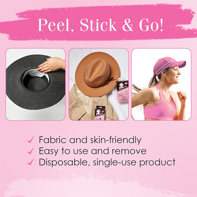 Product advertisement with text 'Peel, Stick & Go!' on a pink background.