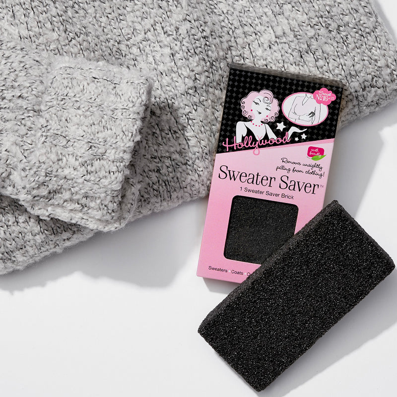 Hollywood Sweater Saver product with packaging on a textured surface