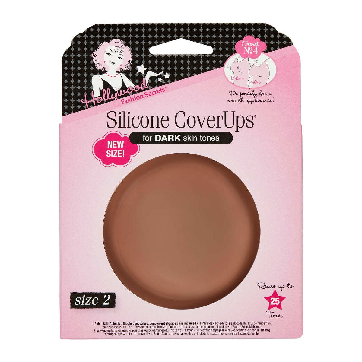 Hollywood Fashion Secrets Silicone CoverUps for dark skin tones, reusable and designed for a seamless, no-show look under clothing.