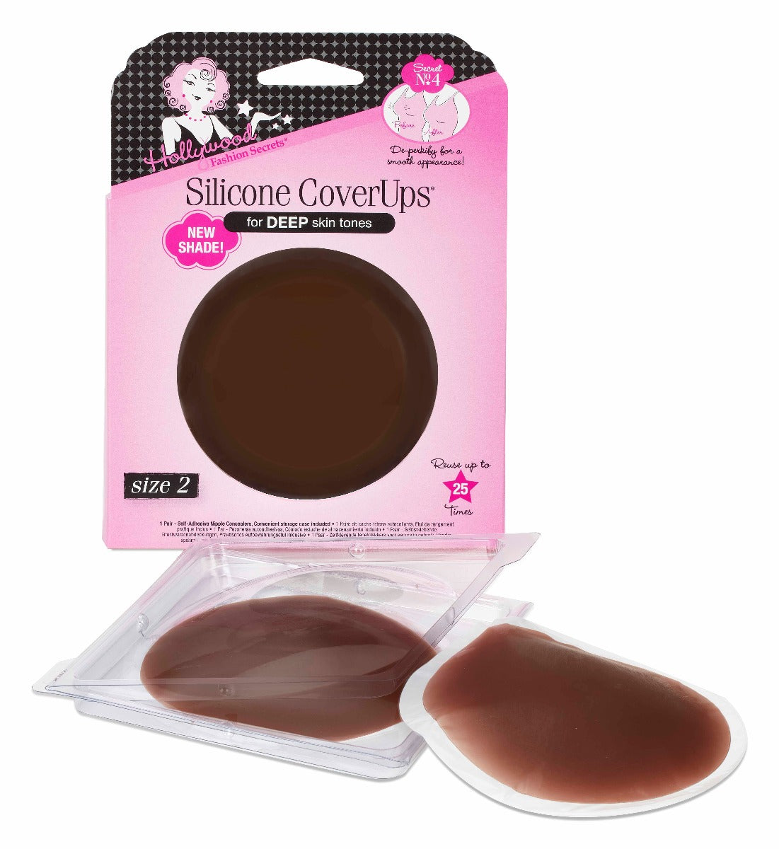 Nipple CoverUps for Deep Skin Tones in size 2 variant retail pack with its silicone and inner plastic lay on the ground