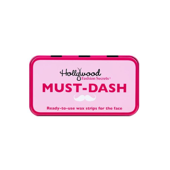 Hollywood Fashion Secrets Must-Dash tin case with ready-to-use facial wax strips for smooth skin.