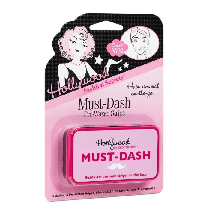 Hollywood Fashion Secrets Must-Dash Pre-Waxed Strips set, designed for smooth and easy facial hair removal anytime.