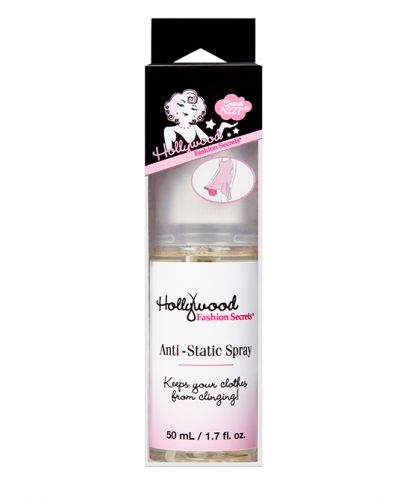 Front view of Hollywood Fashion Secrets No. 27 Wall-hook retail pack of 1.7-ounce anti-static spray