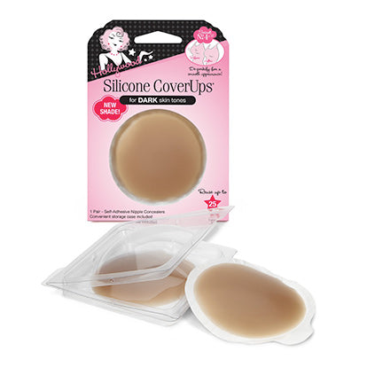 Hollywood Fashion Secrets Silicone CoverUps with packaging and protective case, ideal for discreet, comfortable coverage.