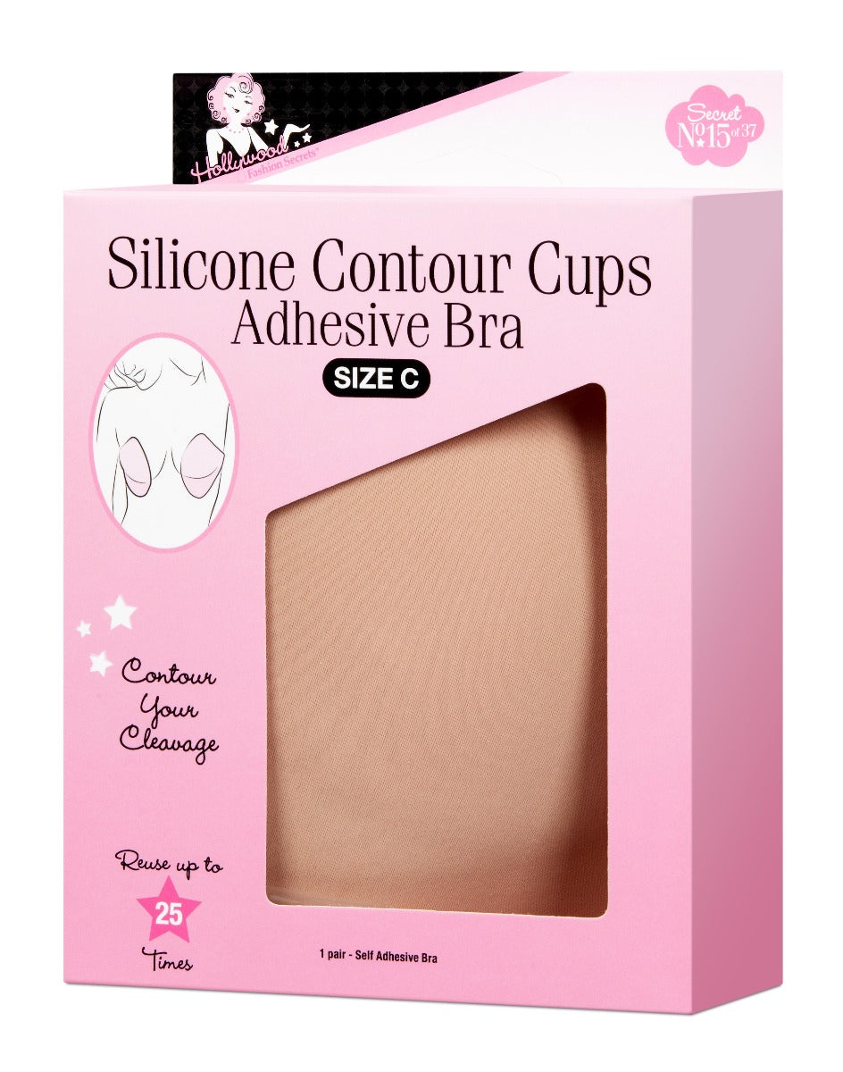 Angled Front View of Hollywood Fashion Secrets Silicone Contour Cups Size C, self-adhesive bra for backless styles.