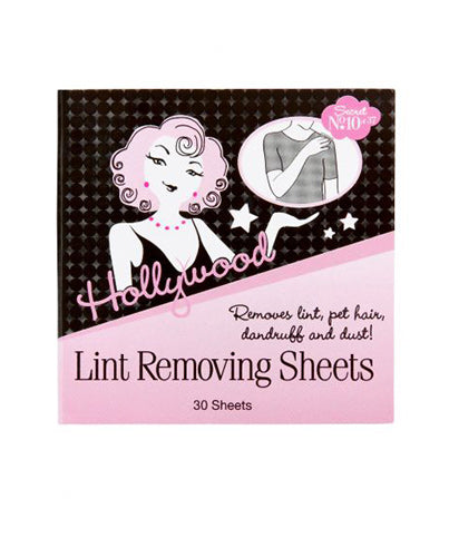 Front view of Hollywood Fashion Secrets lint removing sheets pack with printed text