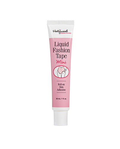 A tube of Hollywood Fashion Secrets Liquid Fashion Tape Mini provides a roll-on skin adhesive to help keep clothing in place.