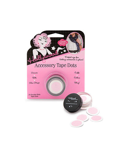 Hollywood Fashion Secrets Accessory Tape Dots in pink packaging, perfect for securing clothing and accessories without pins.